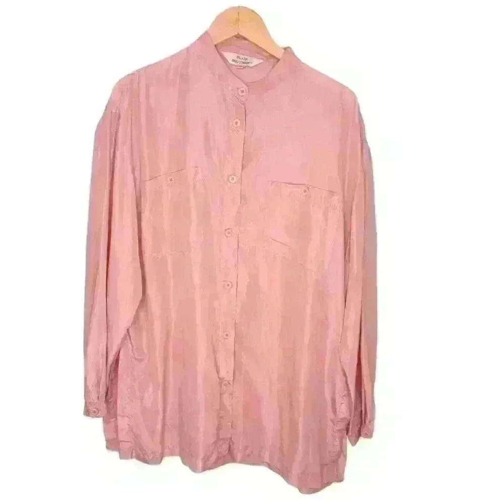 Blair Boutique Silk Long Sleeve Button Down Pink